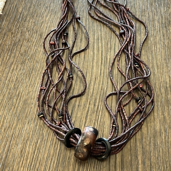 Handmade multistrand polished Wood necklace 16” - Picture 4 of 10